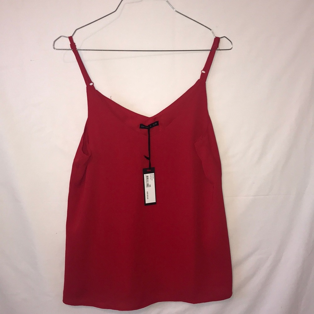 Red flowy top